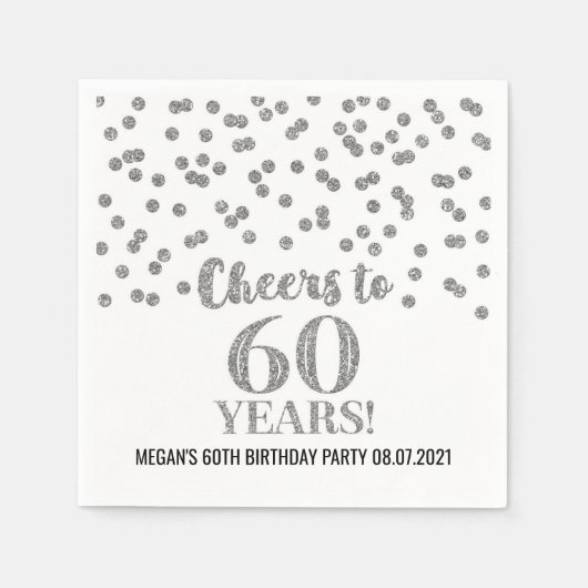 Serviette En Papier Argent Confetti encourage à 60 ans anniversaire (Devant)