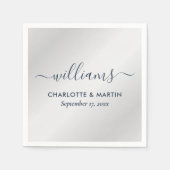 Serviette En Papier Argent et Mariage bleu marine (Devant)