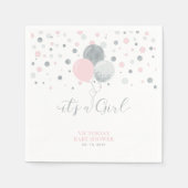 Serviette En Papier Argent et rose C'est une serviette Baby shower fil (Devant)