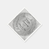 Serviette En Papier Argent Floral Damask Et Coeur (Coin)