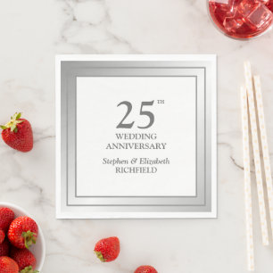Serviette En Papier Argent Frame 25e anniversaire Mariage