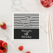 Serviette En Papier Argent Hippocampe noir blanc rayures Anniversaire (En situation)