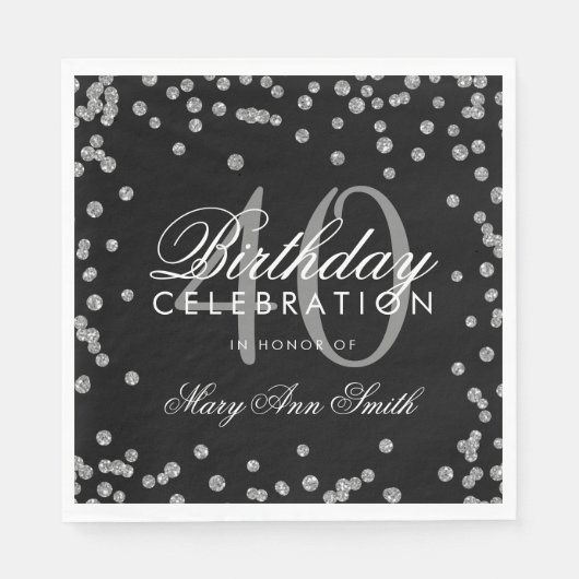 Serviette En Papier Argent Noir 40e anniversaire Parties scintillant C (Devant)