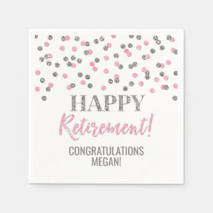 Serviette En Papier Argent rose Confetti joyeuse retraite