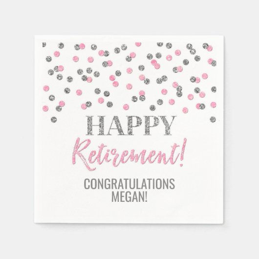 Serviette En Papier Argent rose Confetti joyeuse retraite (Devant)