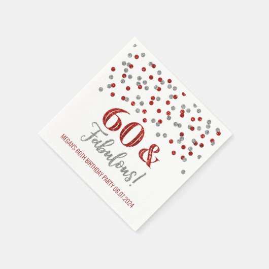 Serviette En Papier Argent Rouge Confetti 60 & Fabuleux (Coin)