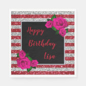 Serviette En Papier Argent Rouge Parties scintillant rayures rose Rose (Devant)