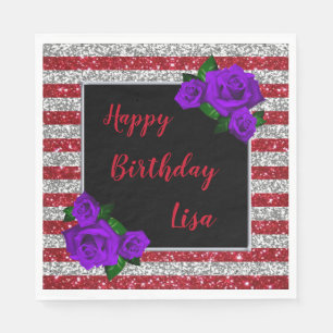 Serviette En Papier Argent Rouge Parties scintillant rayures violet Ro