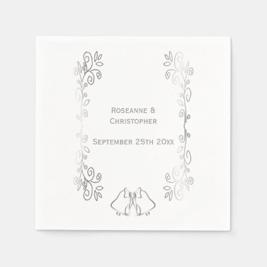 Serviette En Papier Argent Scrollwork Mariage Réception (Devant)