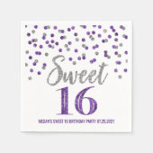Serviette En Papier Argent violet Confetti Sweet 16 Anniversaire (Devant)