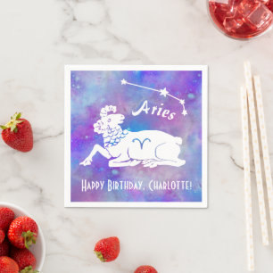 Serviette En Papier Aries Ram Constellation Stars Custom Birthday