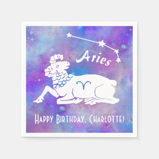 Serviette En Papier Aries Ram Constellation Stars Custom Birthday (Devant)