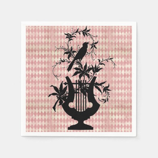 Serviette En Papier Arlequin Harpe Oiseau Silhouette Cocktail Napkins (Devant)