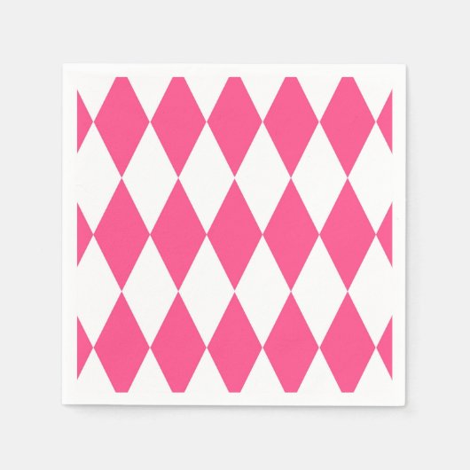 Serviette En Papier Arlequin rose blanc Diamants Checkers Design (Devant)