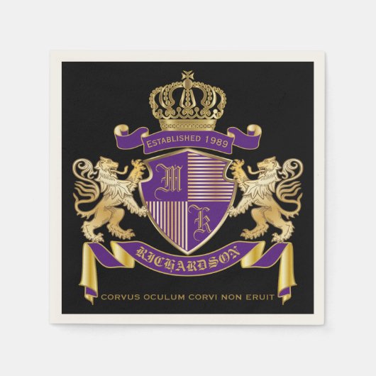 Serviette En Papier Armoiries Monogramme Emblème Golden Lion Shield (Devant)