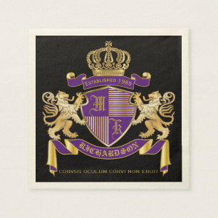 Serviette En Papier Armoiries Monogramme Emblème Golden Lion Shield