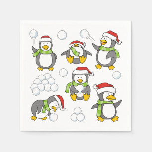 Serviette En Papier Arrière - plan de pingouins de Noël