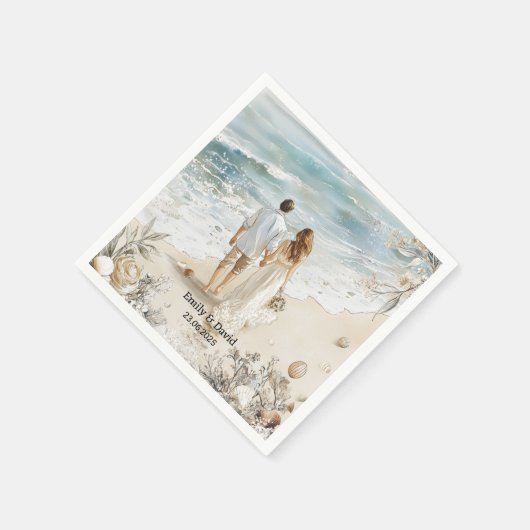 Serviette En Papier Arrière - plan Océan Mariage Couple (Coin)