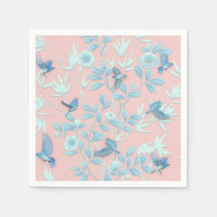 Serviette En Papier Arrière - plan rose avec oiseaux et fleurs