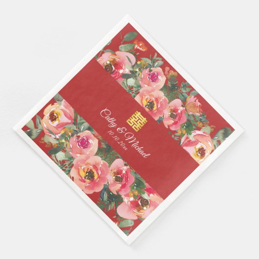 Serviette En Papier Arrière - plan rose double bonheur symbole (Coin)