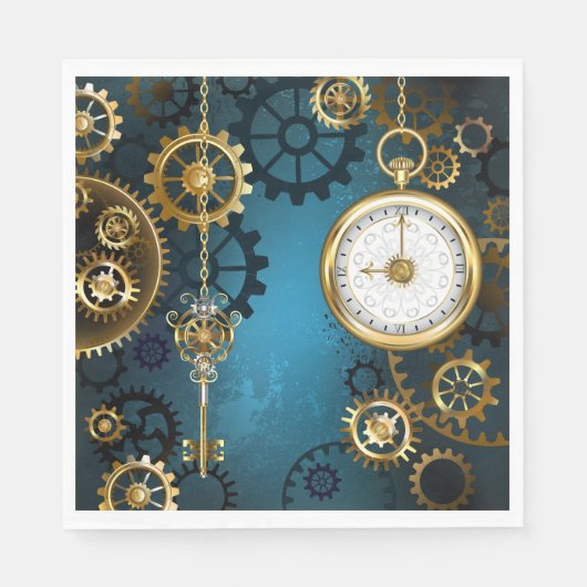 Serviette En Papier Arrière - plan turquoise à vapeur avec engrenages (Devant)