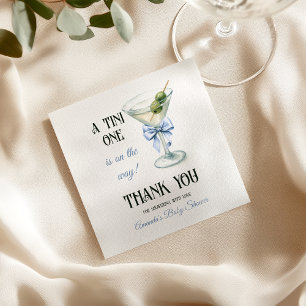 Serviette En Papier Arrière Retro Un Martini Bleu Ruban Garçon Baby Sh