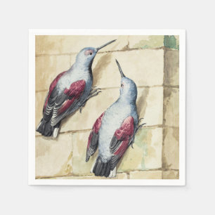 Serviette En Papier Art à l'aquarelle d'oiseau vintage rouge et gris