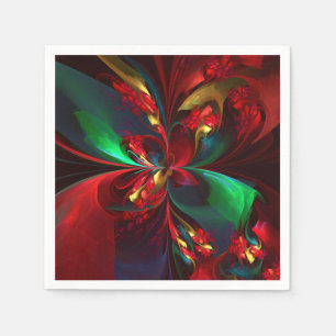 Serviette En Papier Art abstrait floral moderne motif rouge et vert #1