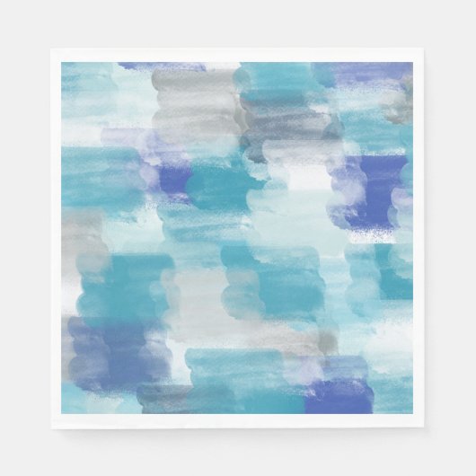 Serviette En Papier Art abstrait moderne aquarelle turquoise et gris (Devant)