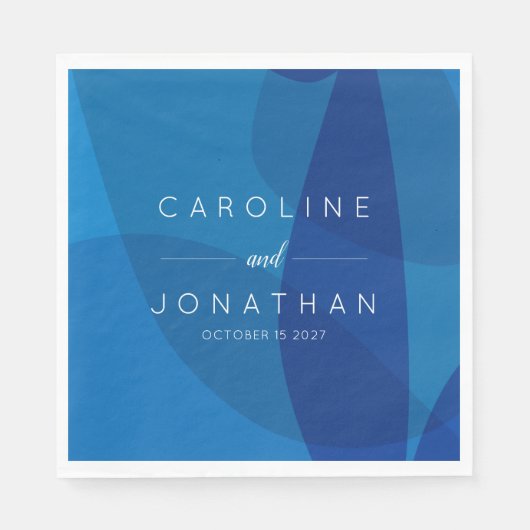 Serviette En Papier Art Abstrait moderne en bleu Mariage personnalisé  (Devant)