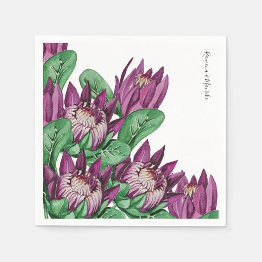 Serviette En Papier Art aquarelle de Protéa roi pourpre (Devant)
