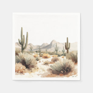 Serviette En Papier Art aquarelle minimaliste du désert avec cactus Sa