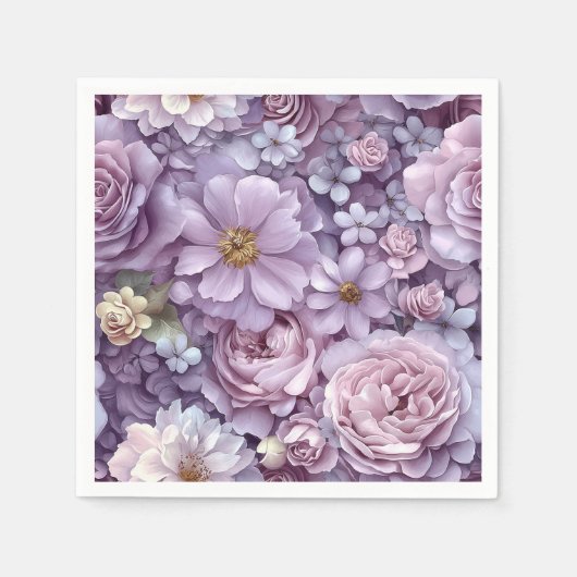 Serviette En Papier Art Botanique Pastel Rose et Violet Dense (Devant)