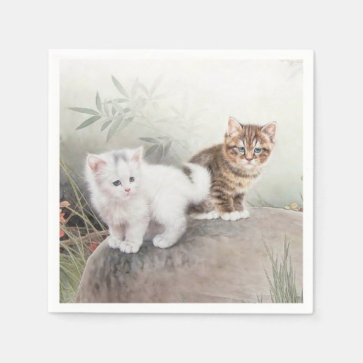 Serviette En Papier Art Chat chinois Deux chatons (Devant)