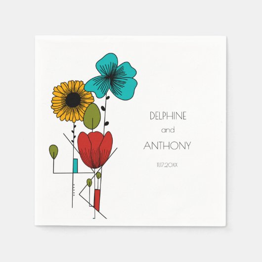 Serviette En Papier Art contemporain Nouveau Floral Mariage (Devant)