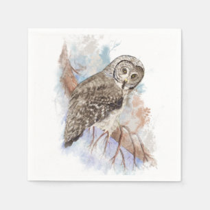 Serviette En Papier Art de nature d'oiseau de hibou de grand gris