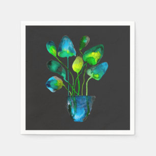 Serviette En Papier Art de plante à l'aquarelle abstrait vert et bleu