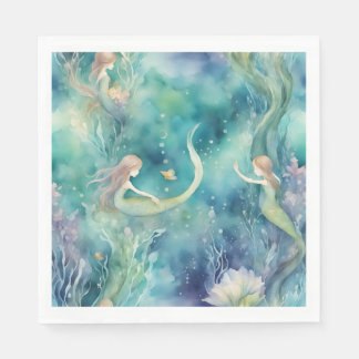 Serviette En Papier art de sirènes à l'aquarelle