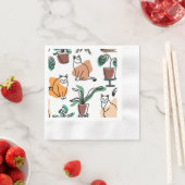 Serviette En Papier Art de trait dessin chats et fleurs (En situation)