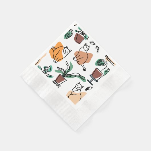 Serviette En Papier Art de trait dessin chats et fleurs (Coin)