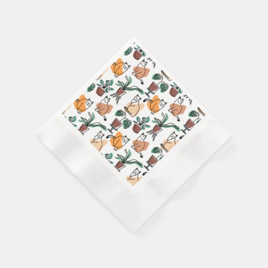 Serviette En Papier Art de trait dessin chats et fleurs (Coin)