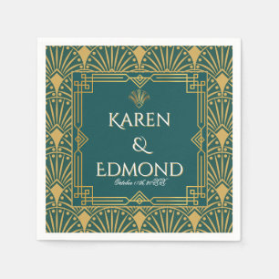 Serviette En Papier Art Déco Art Nouveau Vert Ton Doré Moderne