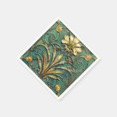 Serviette En Papier Art Déco Belle Lily Turquoise Vert Or (Coin)