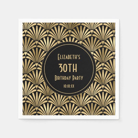 Serviette En Papier Art Déco Black and Gold 30e anniversaire (Devant)