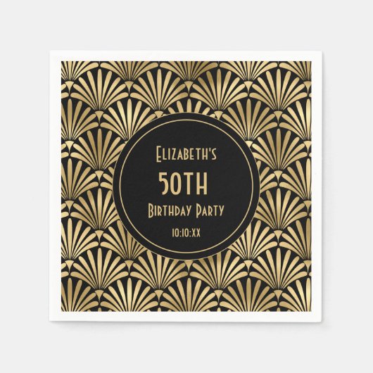 Serviette En Papier Art Déco Black and Gold 50e anniversaire (Devant)
