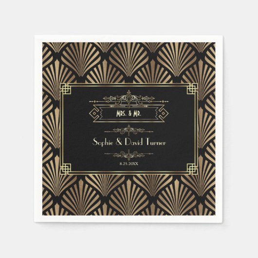 Serviette En Papier Art Déco Black Gatsby Mariage des années 1920 (Devant)