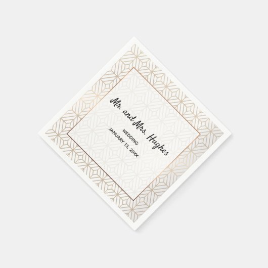 Serviette En Papier Art Déco en blanc et doré feuille géométrique (Coin)