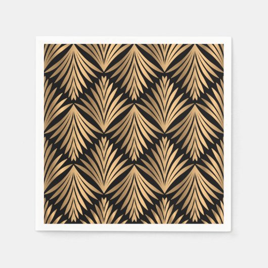 Serviette En Papier Art Déco Floral Great Gatsby Black Gold Mariage (Devant)
