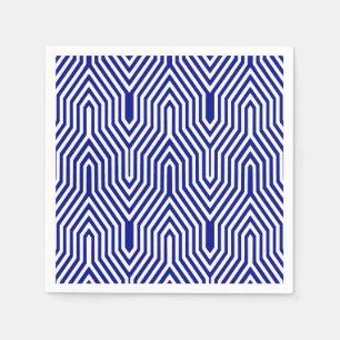 Serviette En Papier Art Déco Géométrique - bleu de cobalt et blanc