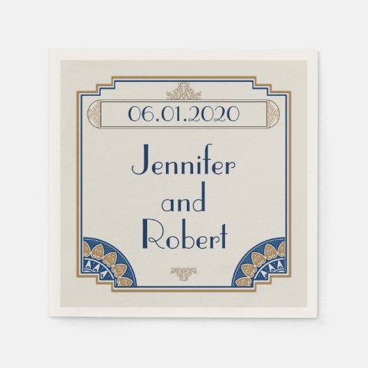 Serviette En Papier Art Déco Gold Marine Posh Mariage Napkin (Devant)